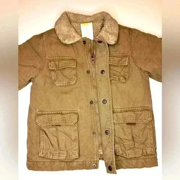 Baby Boy Crazy 8 Thick Khaki Sherpa Collar Coat Jacket Size 2-3 Years - Picture 4 of 7